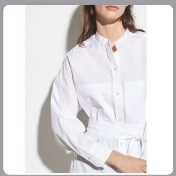 🆕 VINCE White Mandarin Collar Belted Tunic - Picture 2 of 6